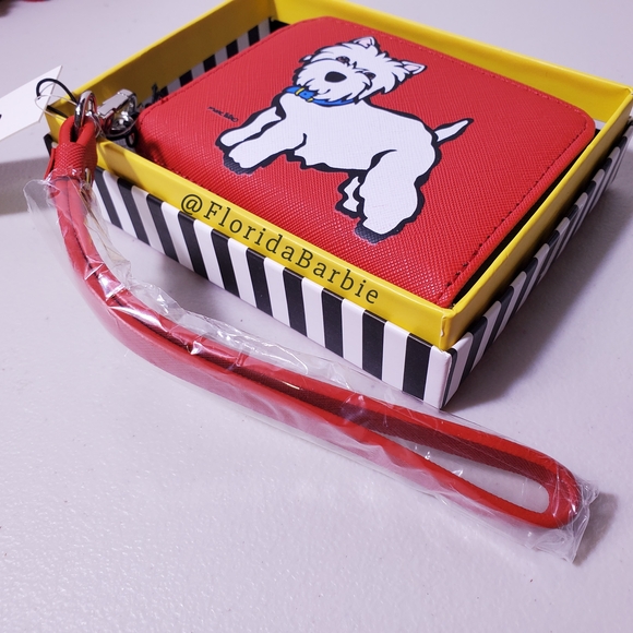 Marc Tetro Women Men Red Westie Terrier Zip Around Wallet / Wristlet New In Box - Picture 2 of 16